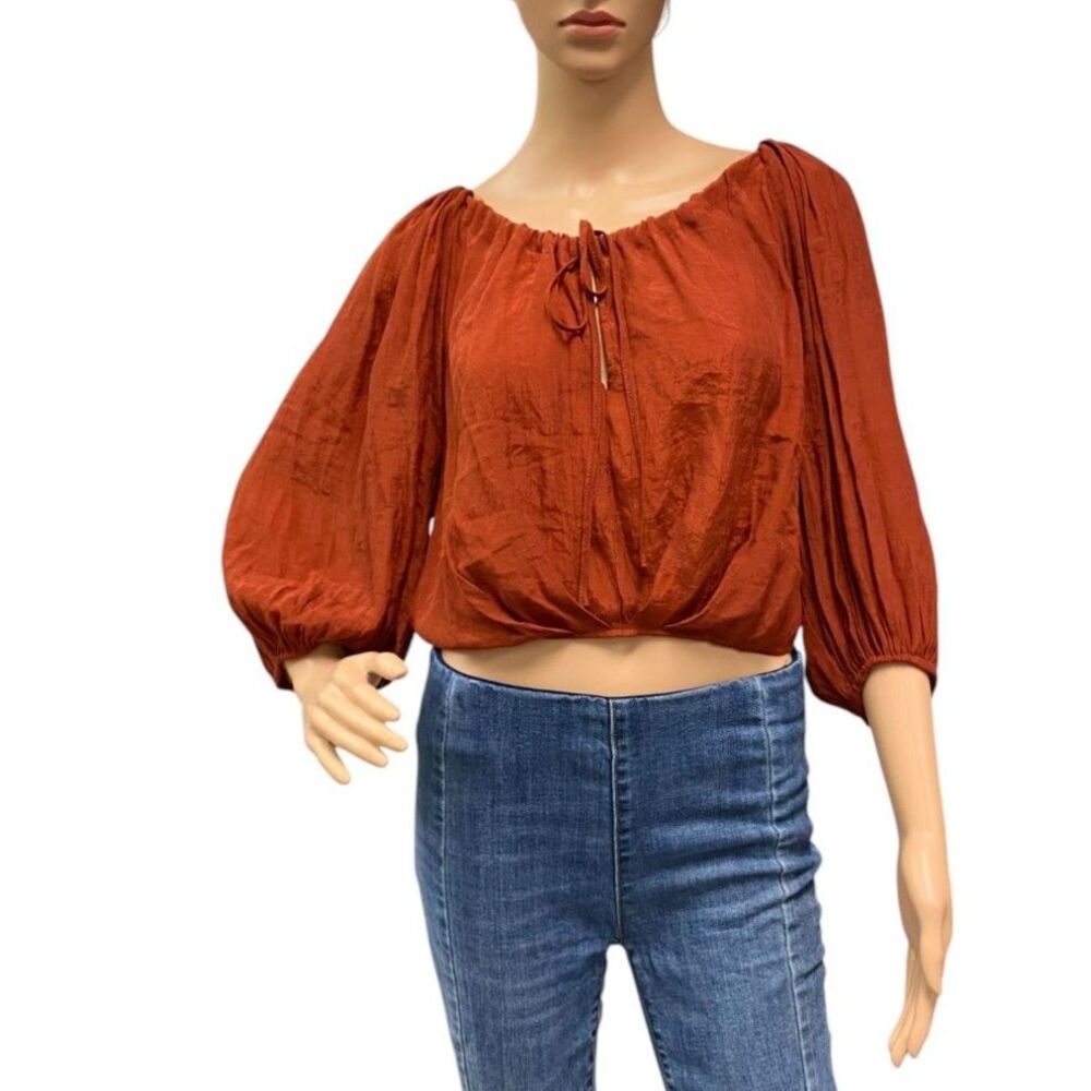 ASOS DESIGN Blouson Crop Top With Tie Neck in RUST Color Sz 6